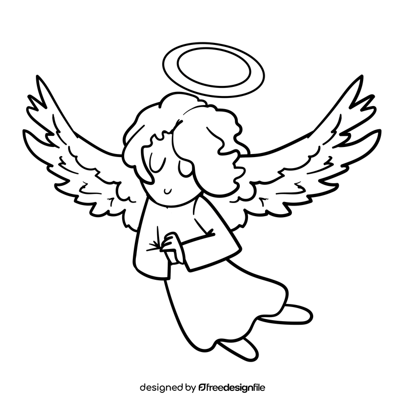 Angel cartoon drawing black and white clipart