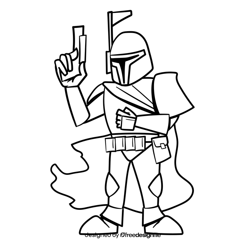 Boba fett cartoon drawing black and white clipart