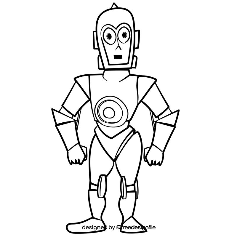 C3po cartoon drawing black and white clipart