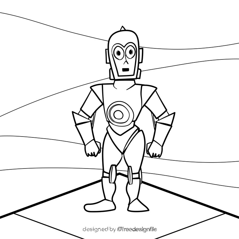 C3po cartoon drawing black and white vector