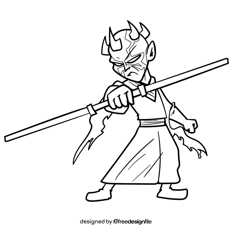 Darth maul cartoon drawing black and white clipart