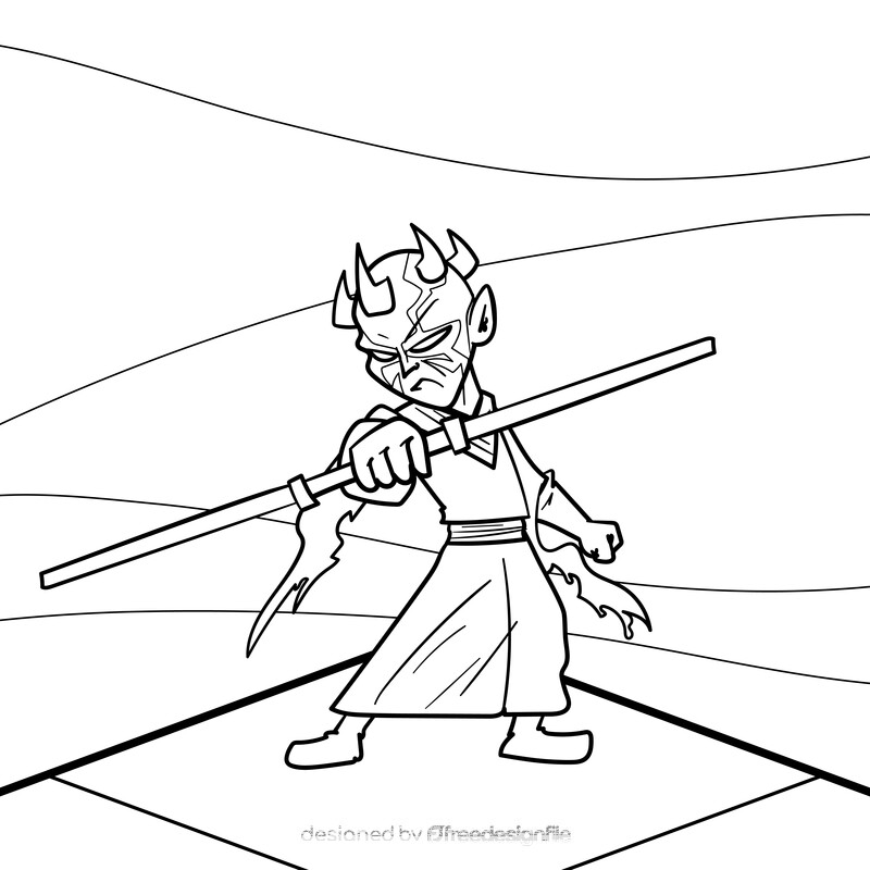 Darth maul cartoon drawing black and white vector