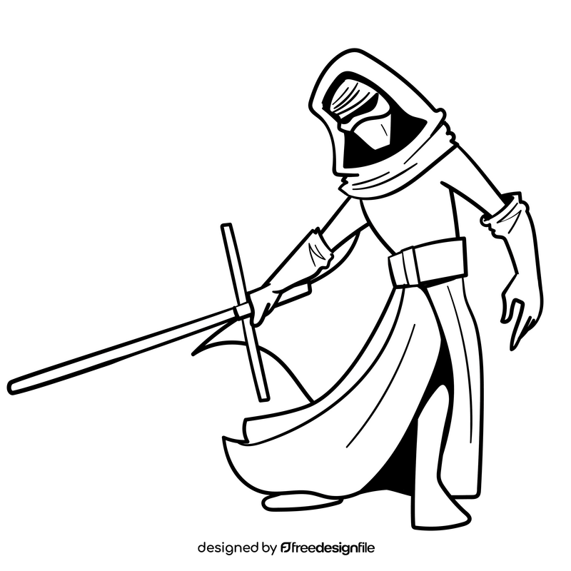 Kylo ren cartoon drawing black and white clipart