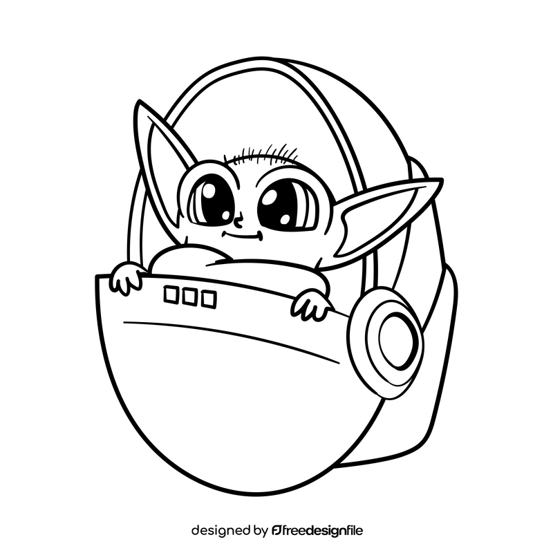 Baby yoda cartoon drawing black and white clipart