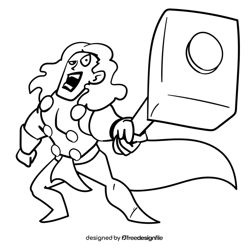 Thor cartoon black and white clipart