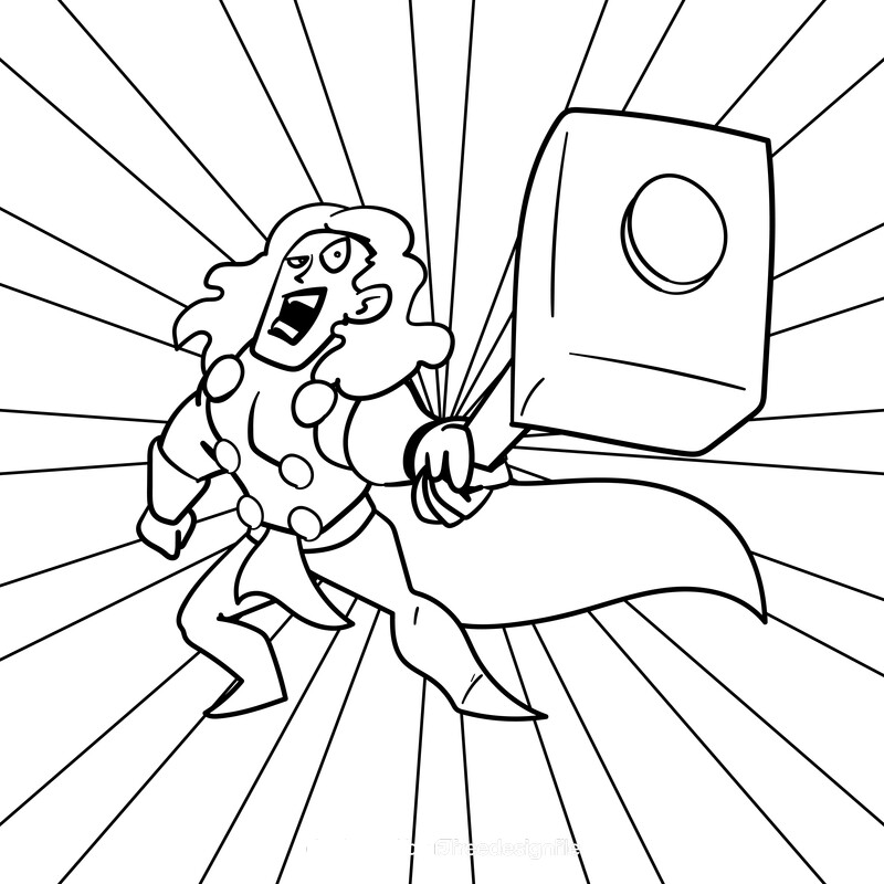 Thor cartoon drawing black and white vector