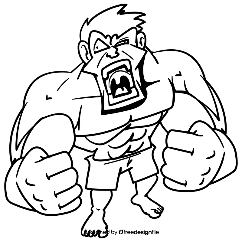 Hulk cartoon drawing black and white clipart