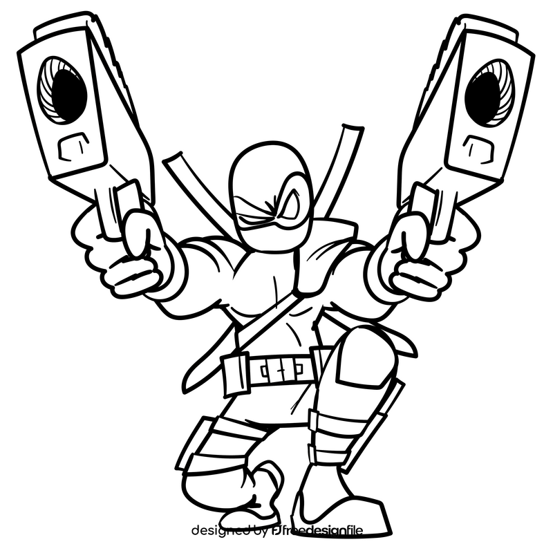 Deadpool cartoon drawing black and white clipart