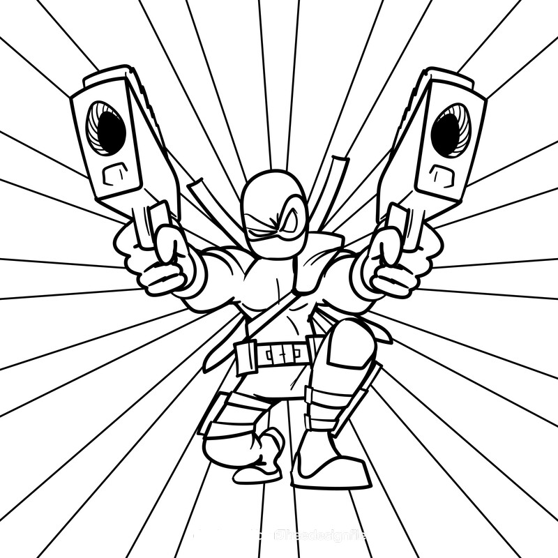 Deadpool cartoon drawing black and white vector