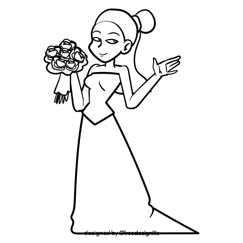 Bride cartoon drawing black and white clipart