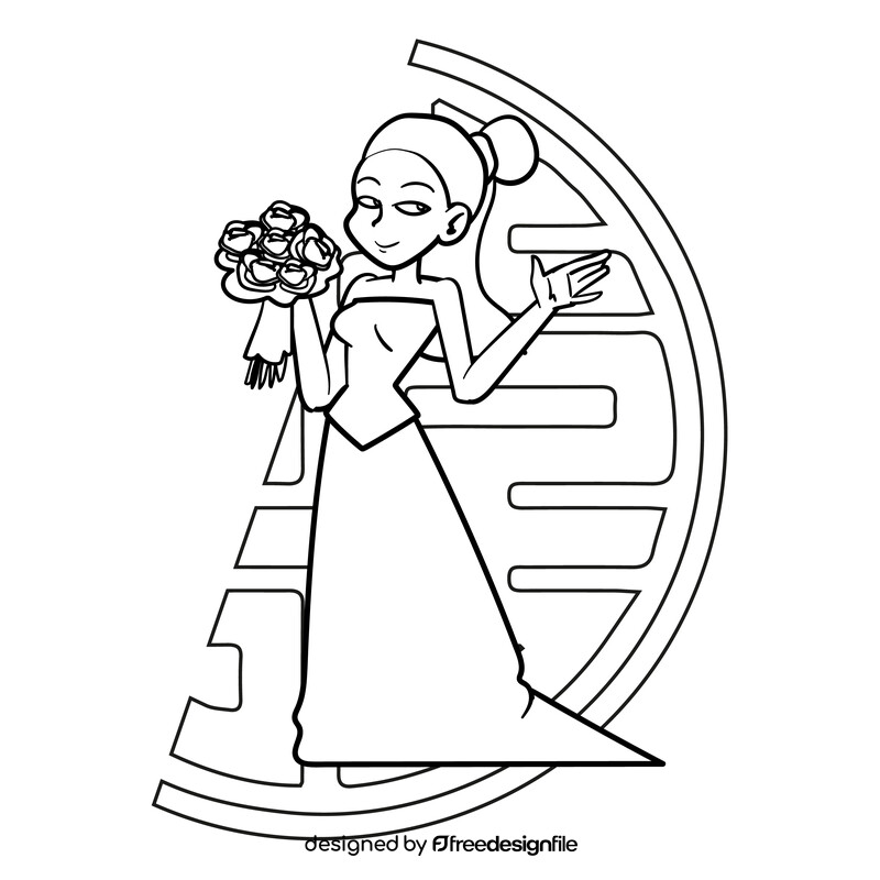 Bride cartoon drawing black and white vector