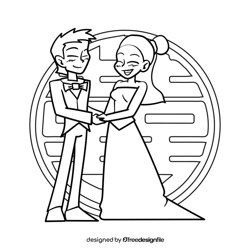 Bride and groom cartoon drawing black and white vector