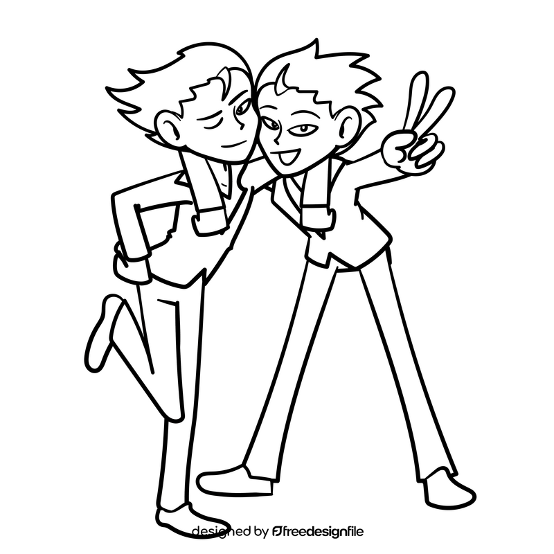 Brothers cartoon drawing black and white clipart