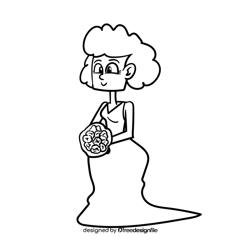 Bride cartoon drawing black and white clipart