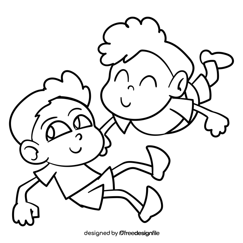 Brothers cartoon drawing black and white clipart