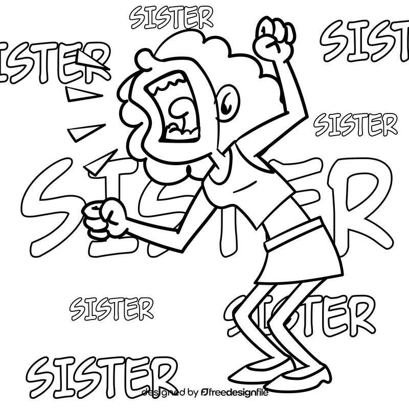 Sister cartoon drawing black and white vector