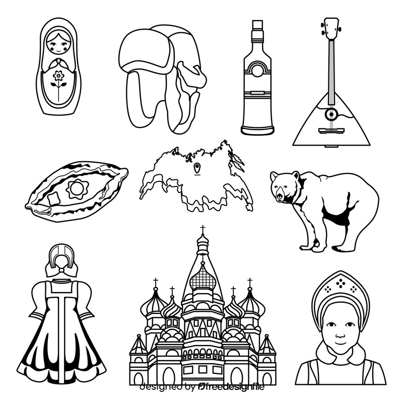 Russia traditional symbols black and white vector