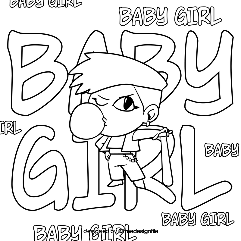 Baby girl cartoon drawing black and white vector