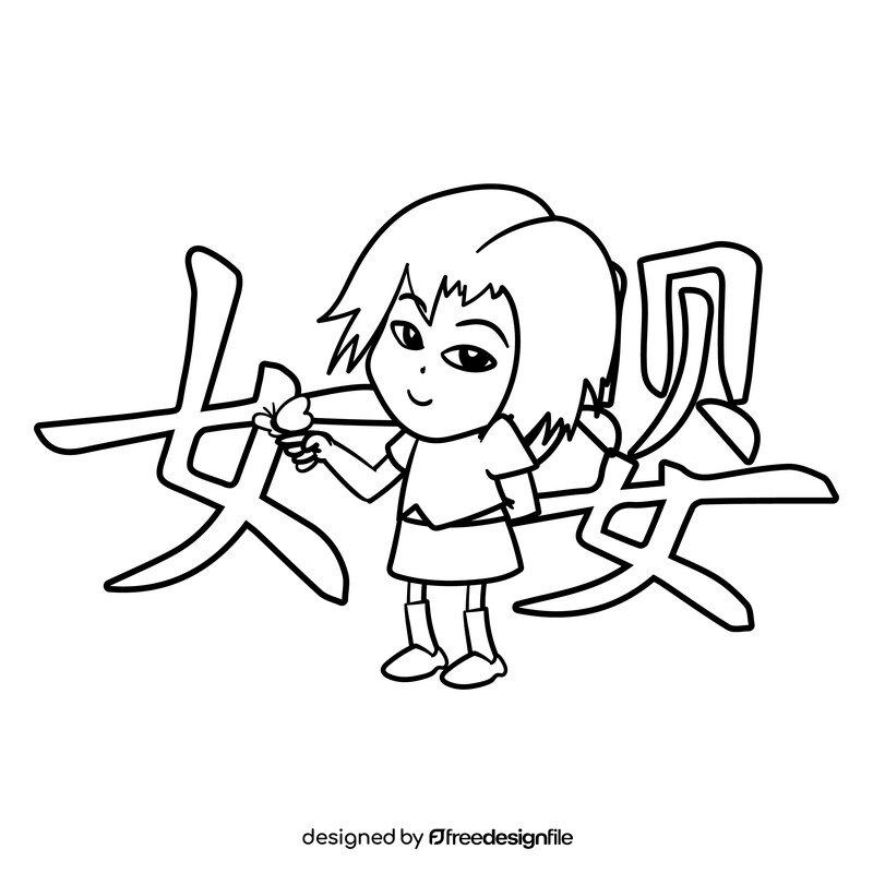 Baby girl cartoon drawing black and white vector