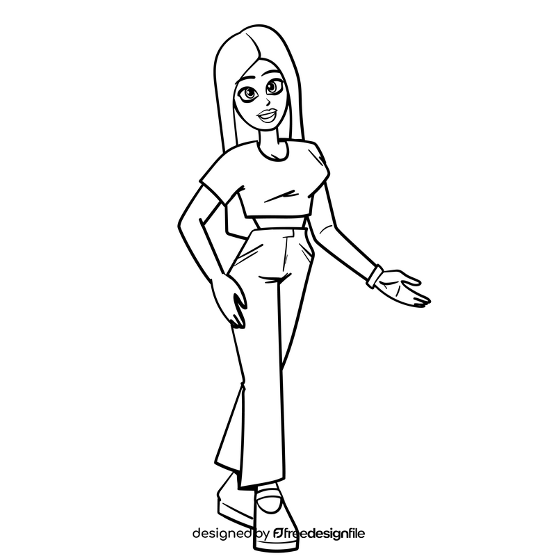 Barbie cartoon drawing black and white clipart