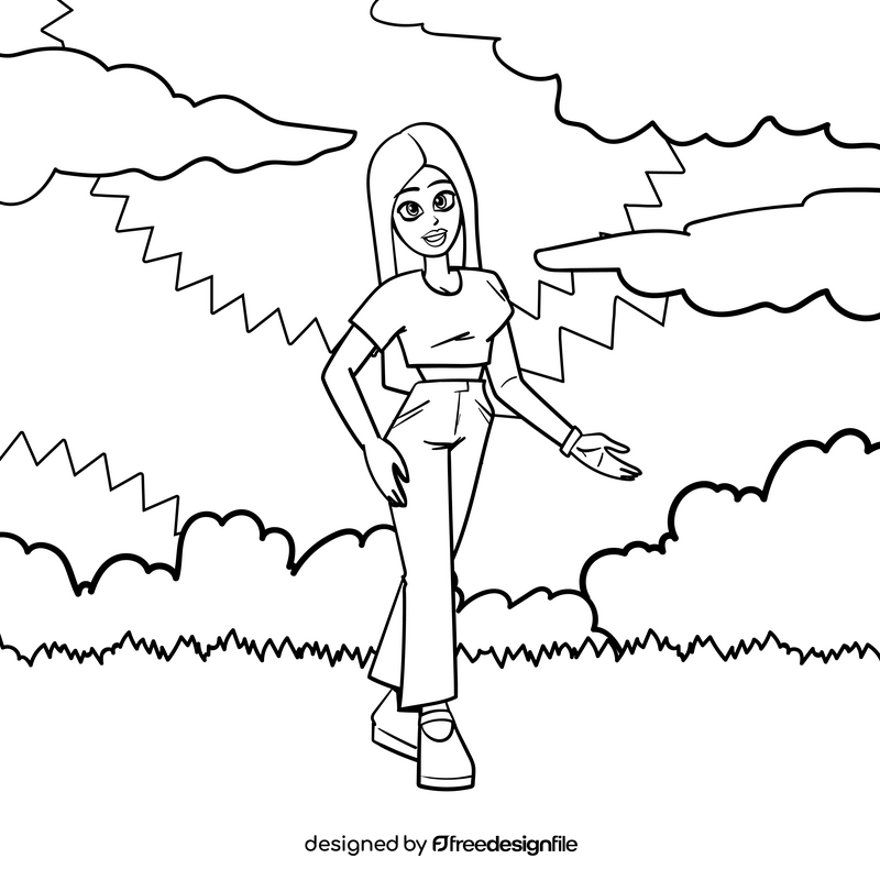 Barbie cartoon drawing black and white vector