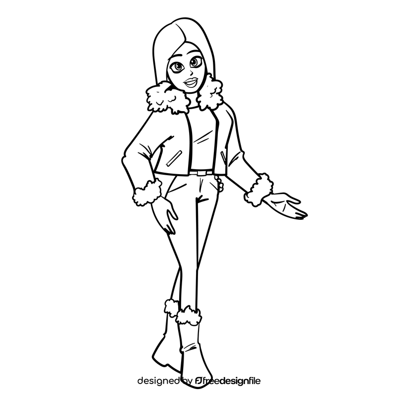 Barbie cartoon drawing black and white clipart