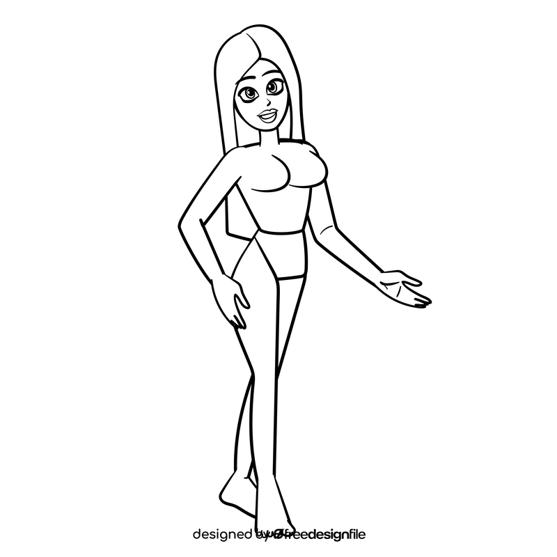 Barbie cartoon drawing black and white clipart