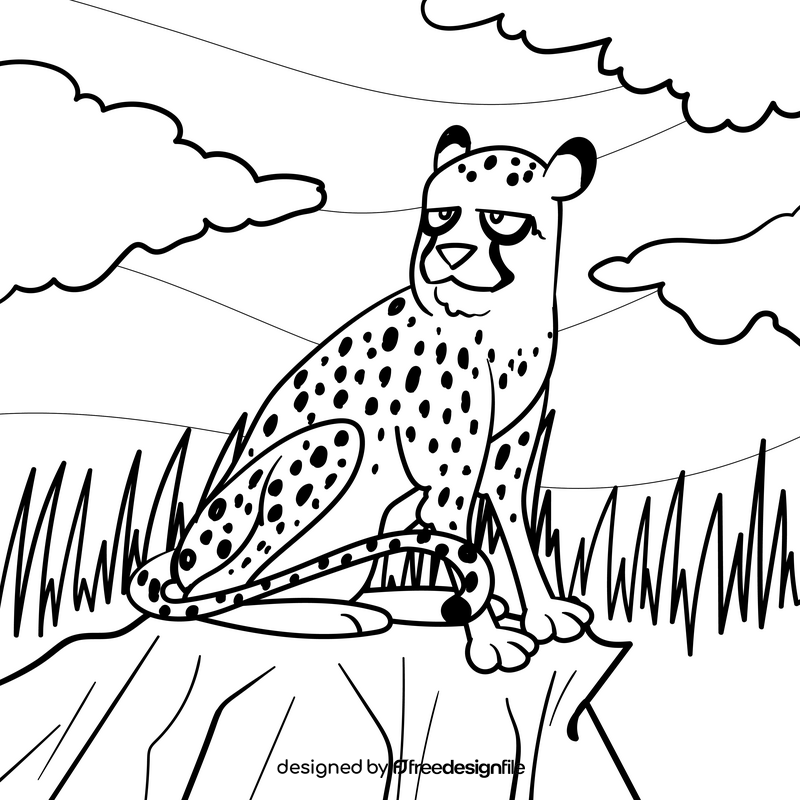 Cheetah cartoon drawing black and white vector