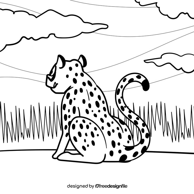 Cheetah cartoon drawing black and white vector