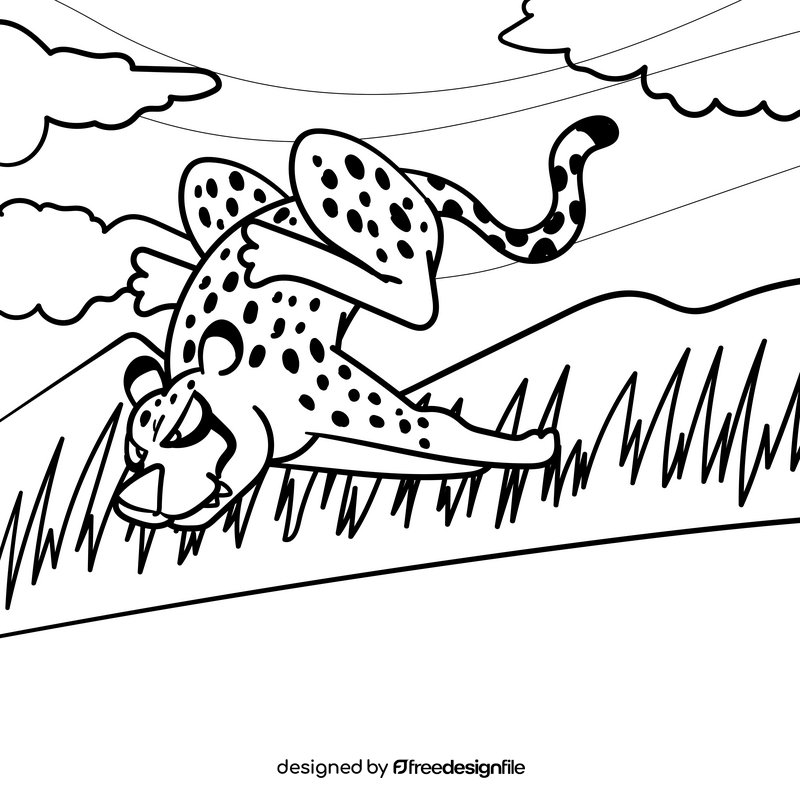 Cheetah cartoon drawing black and white vector