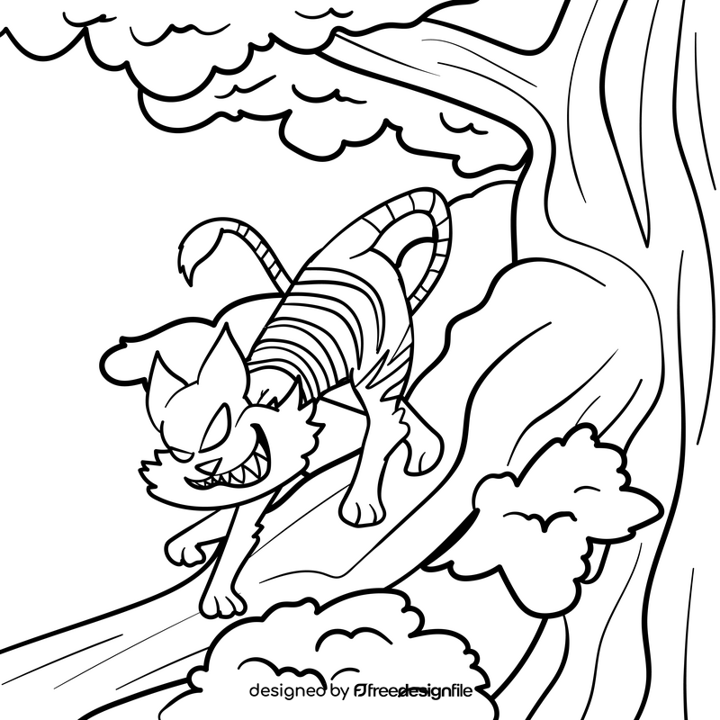 Cheshire Cat cartoon drawing black and white vector