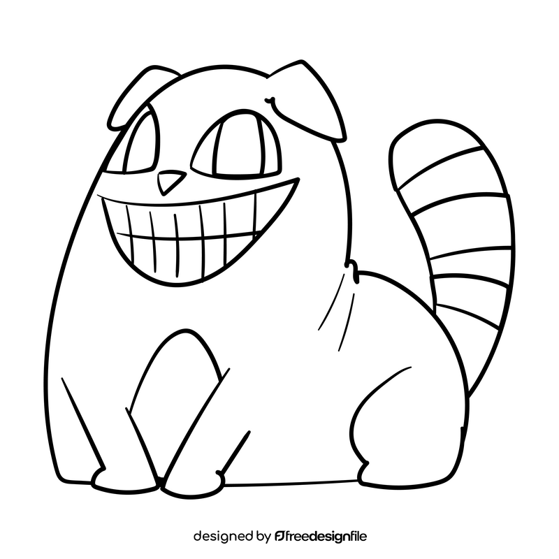 Cheshire Cat cartoon drawing black and white clipart