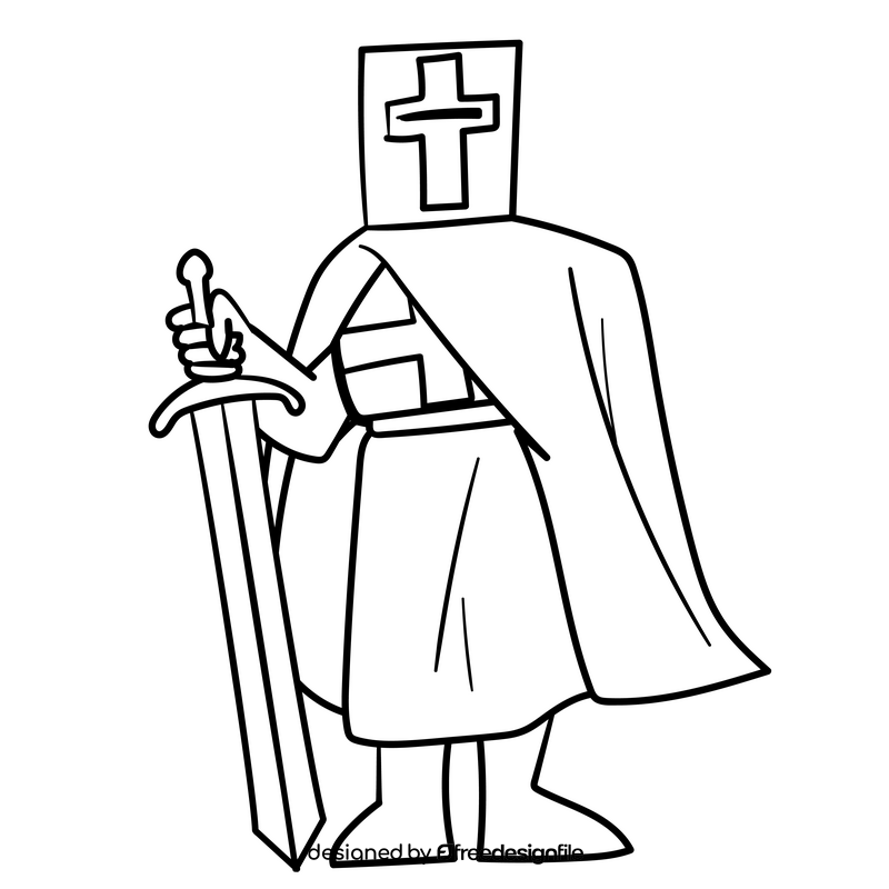 Knight cartoon drawing black and white clipart