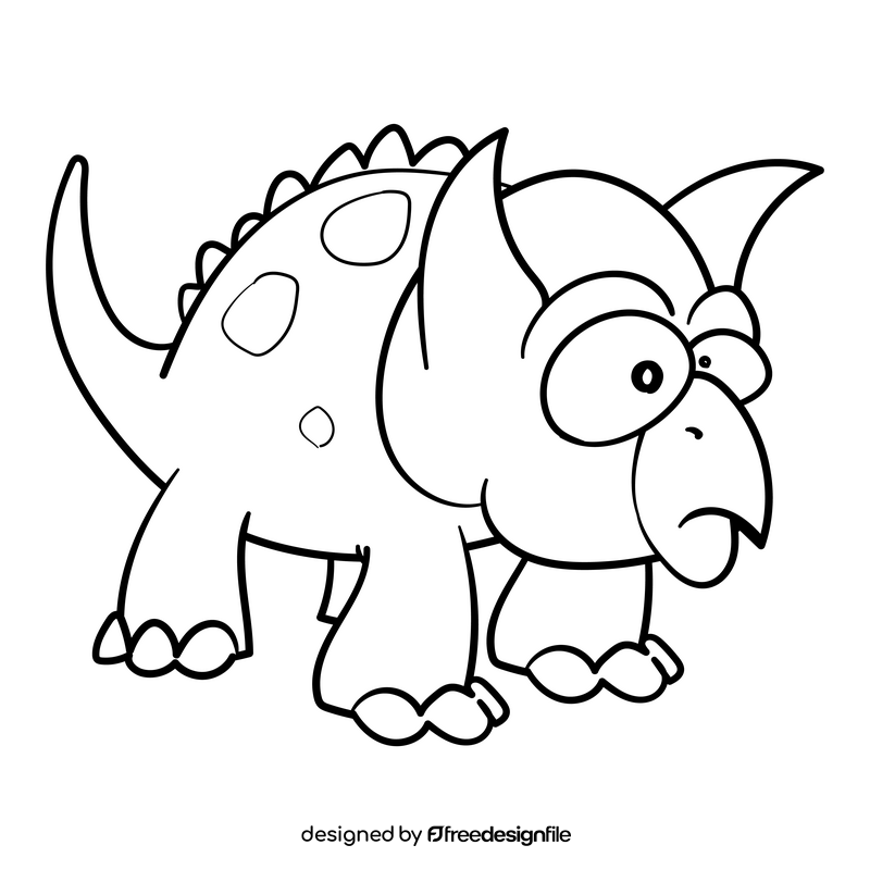 Triceratops cartoon drawing black and white clipart