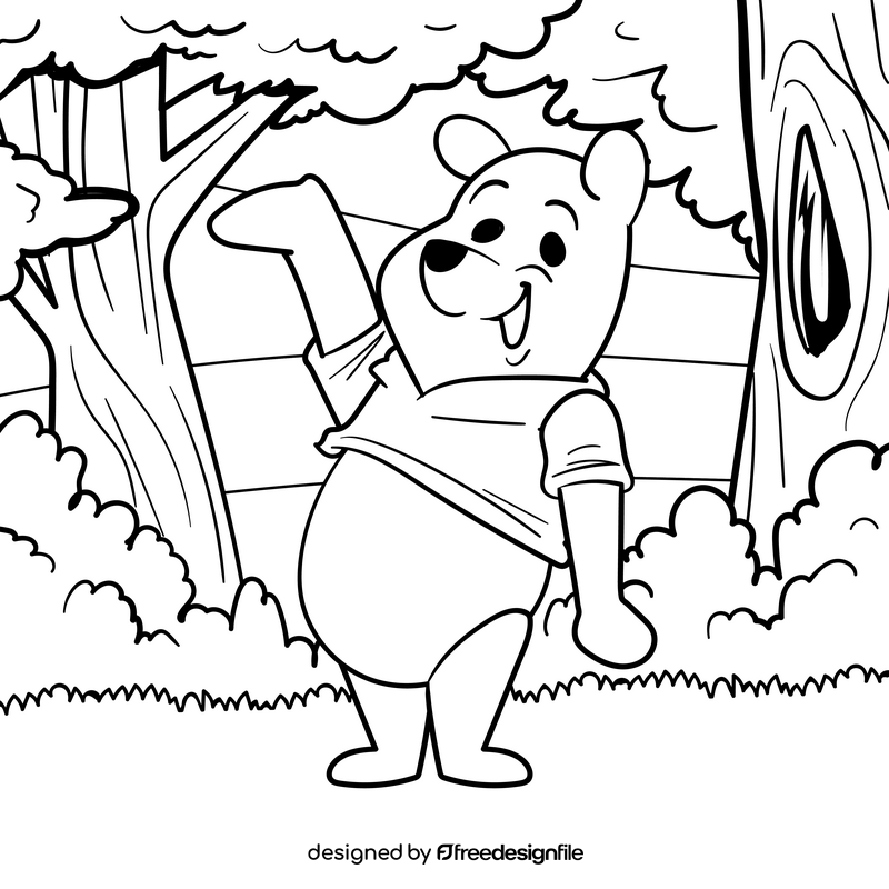 Winnie the Pooh cartoon drawing black and white vector