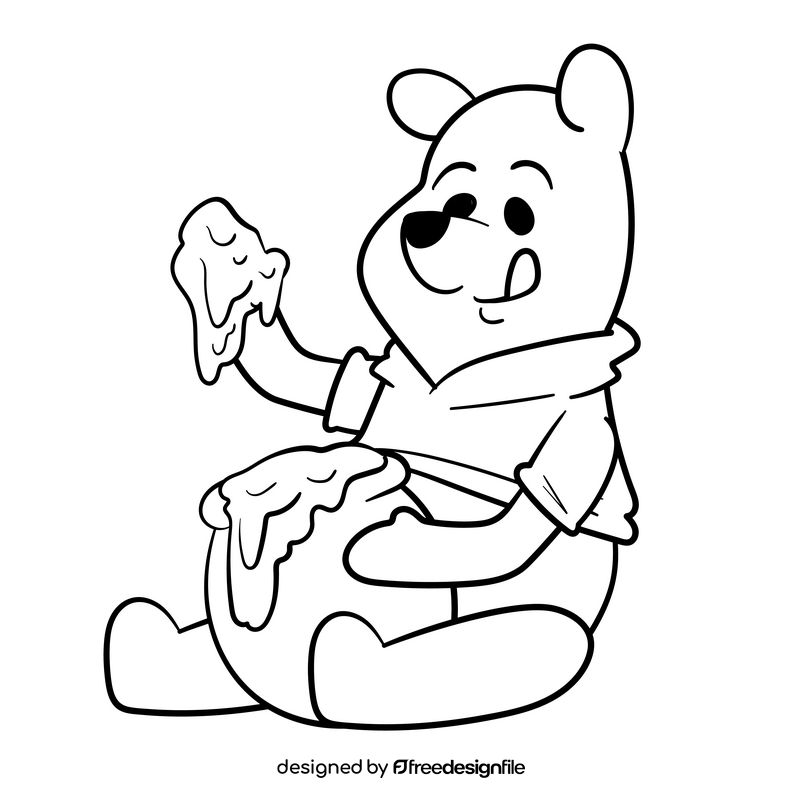 Winnie the Pooh cartoon drawing black and white clipart