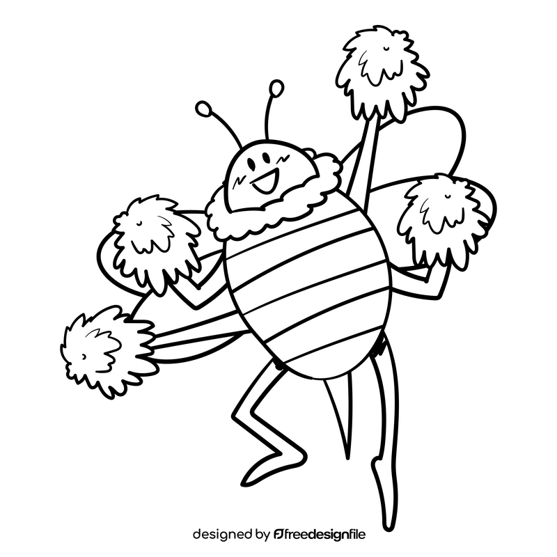 Cheerleader cartoon drawing black and white clipart