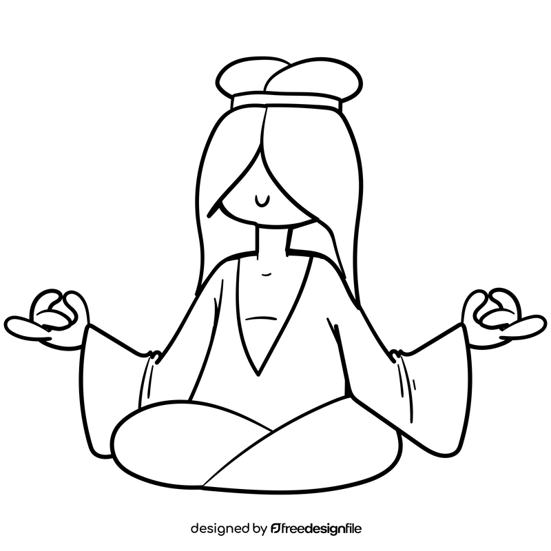 Hippie cartoon drawing black and white clipart