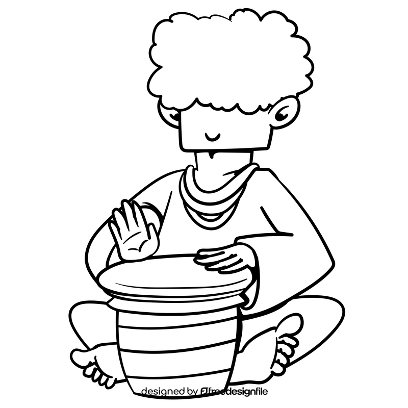 Hippie cartoon drawing black and white clipart