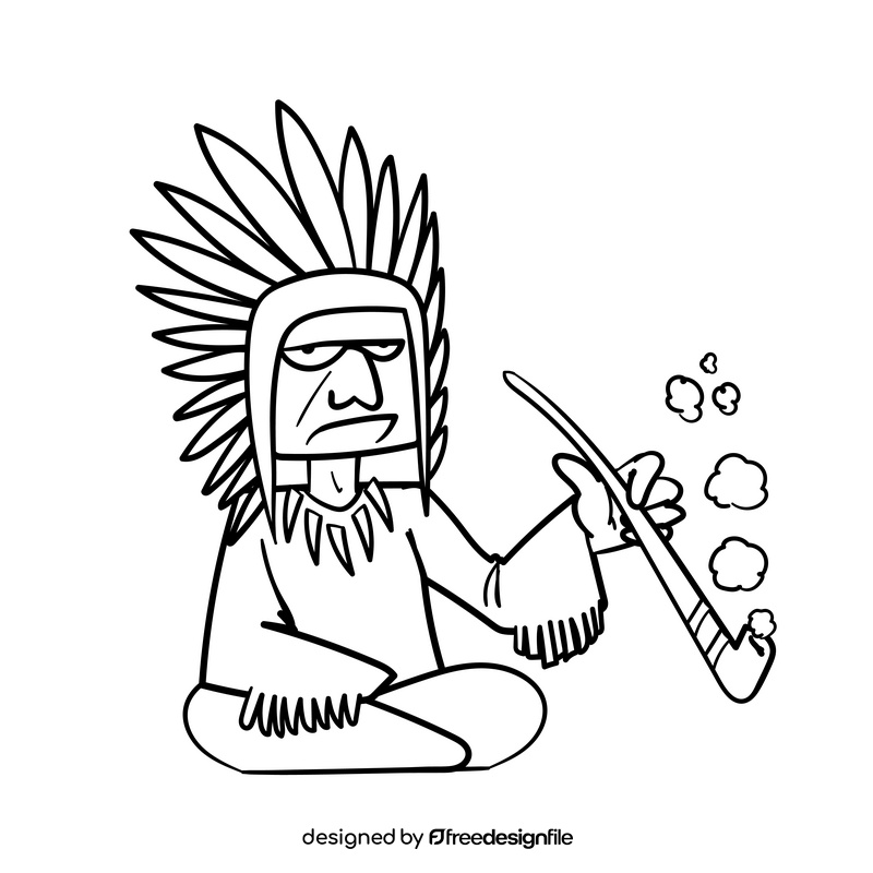 Native American cartoon drawing black and white clipart