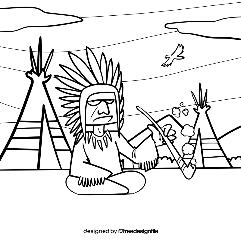 Native American cartoon drawing black and white vector