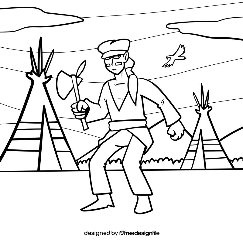 Native American cartoon drawing black and white vector