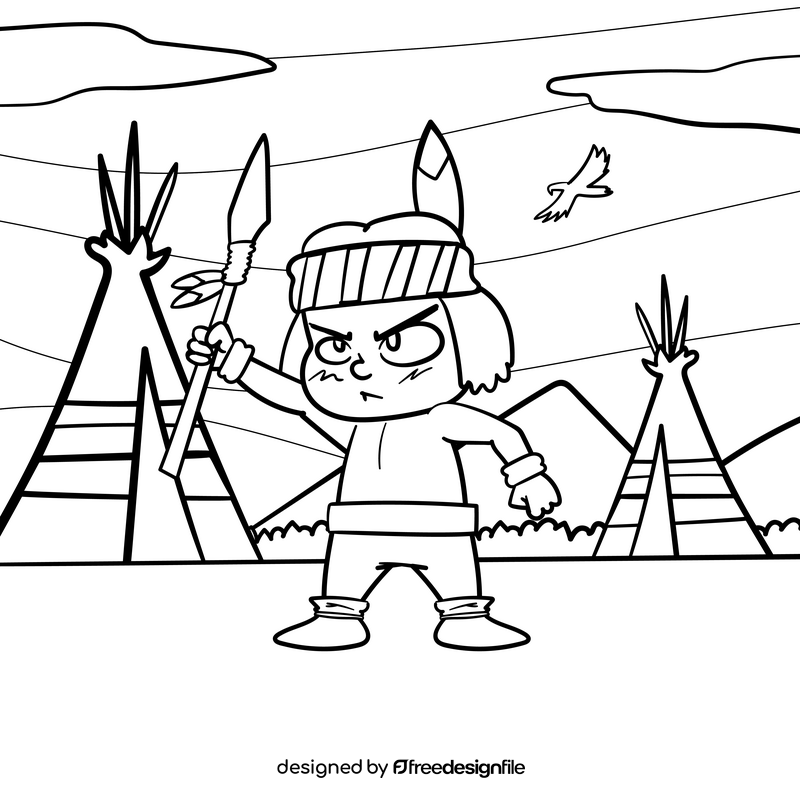 Native American cartoon drawing black and white vector