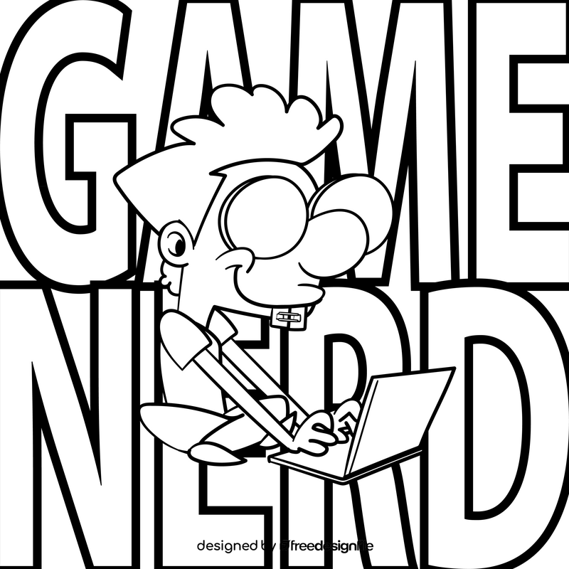 Nerd cartoon drawing black and white vector