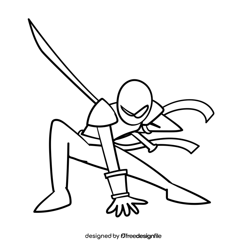 Ninja cartoon drawing black and white clipart