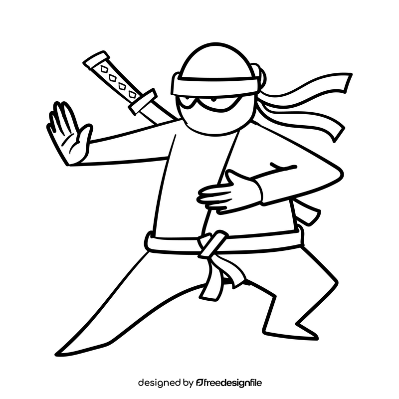 Ninja cartoon drawing black and white clipart