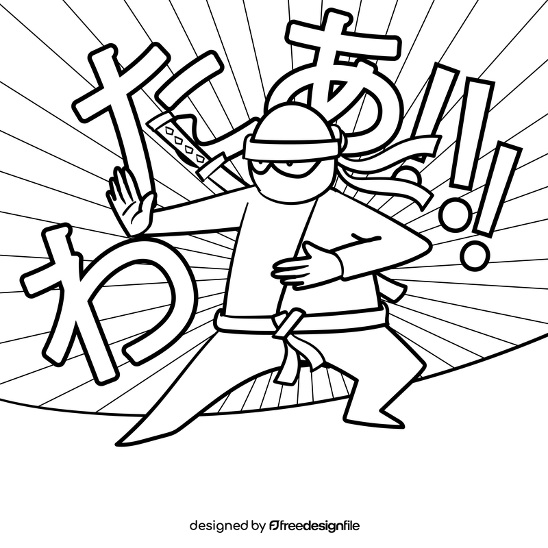 Ninja cartoon drawing black and white vector