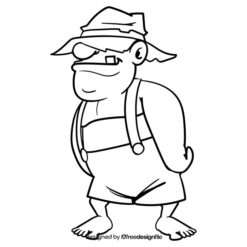 Redneck cartoon drawing black and white clipart