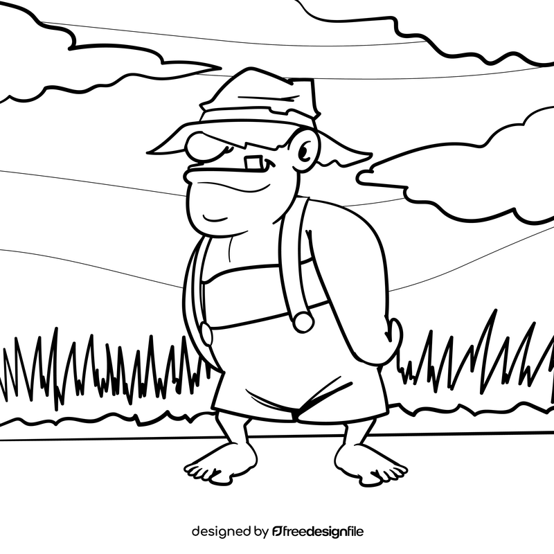 Redneck cartoon drawing black and white vector