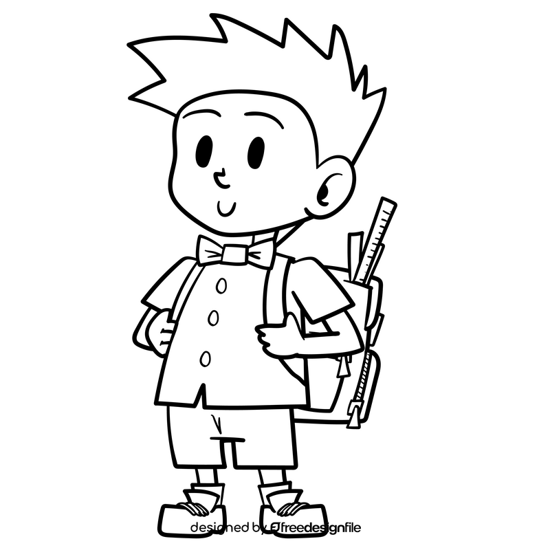 School kids cartoon drawing black and white clipart